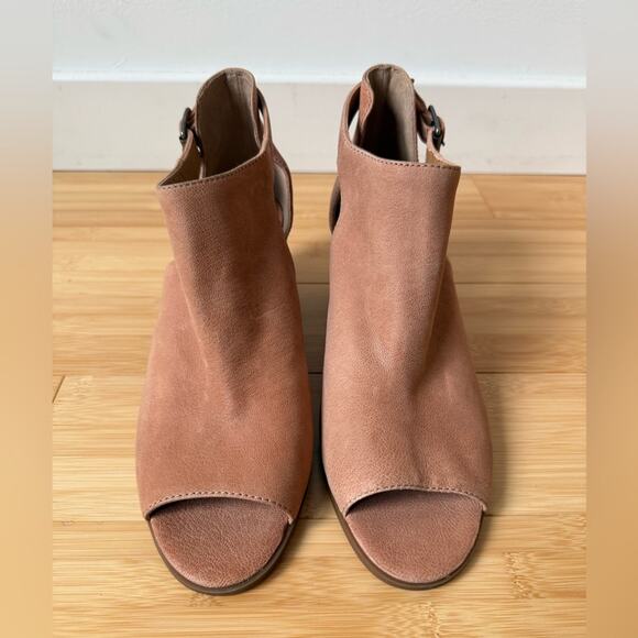 LUCKY BRAND WOMENS BARIMO PEEP TOE BOOTIES TAN LEATHER BLOCK HEEL 7.5 - Picture 5 of 10